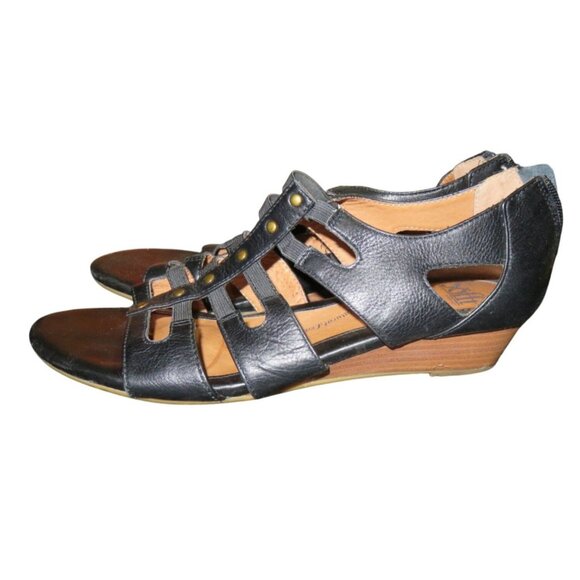 SOFFT Ilana Black Full Grain Leather Wedge Embellished Studded Back Zip Sandals - Picture 1 of 11